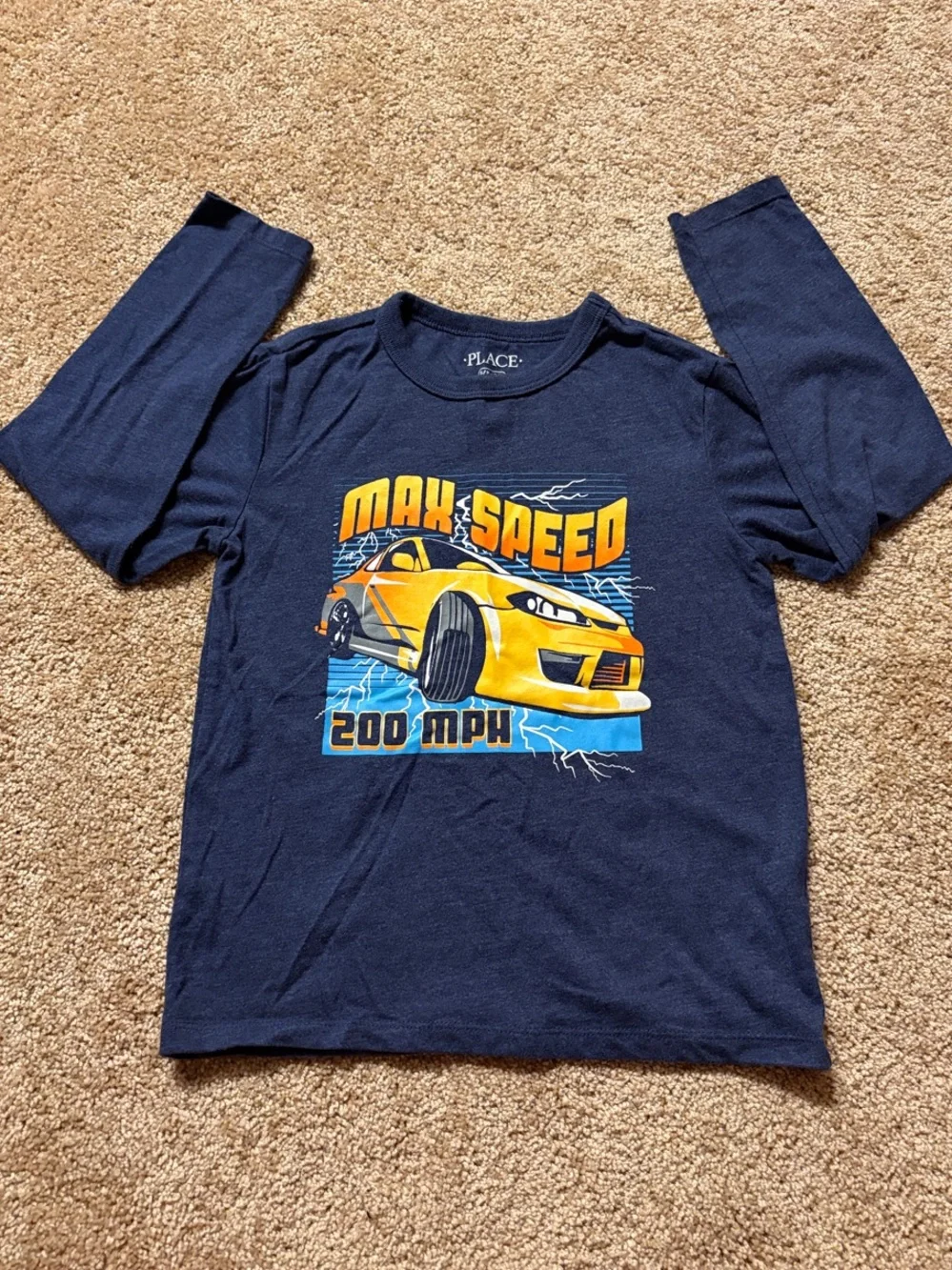 Children’s Place Navy 'Max Speed' Long Sleeve Tee with Yellow Race Car